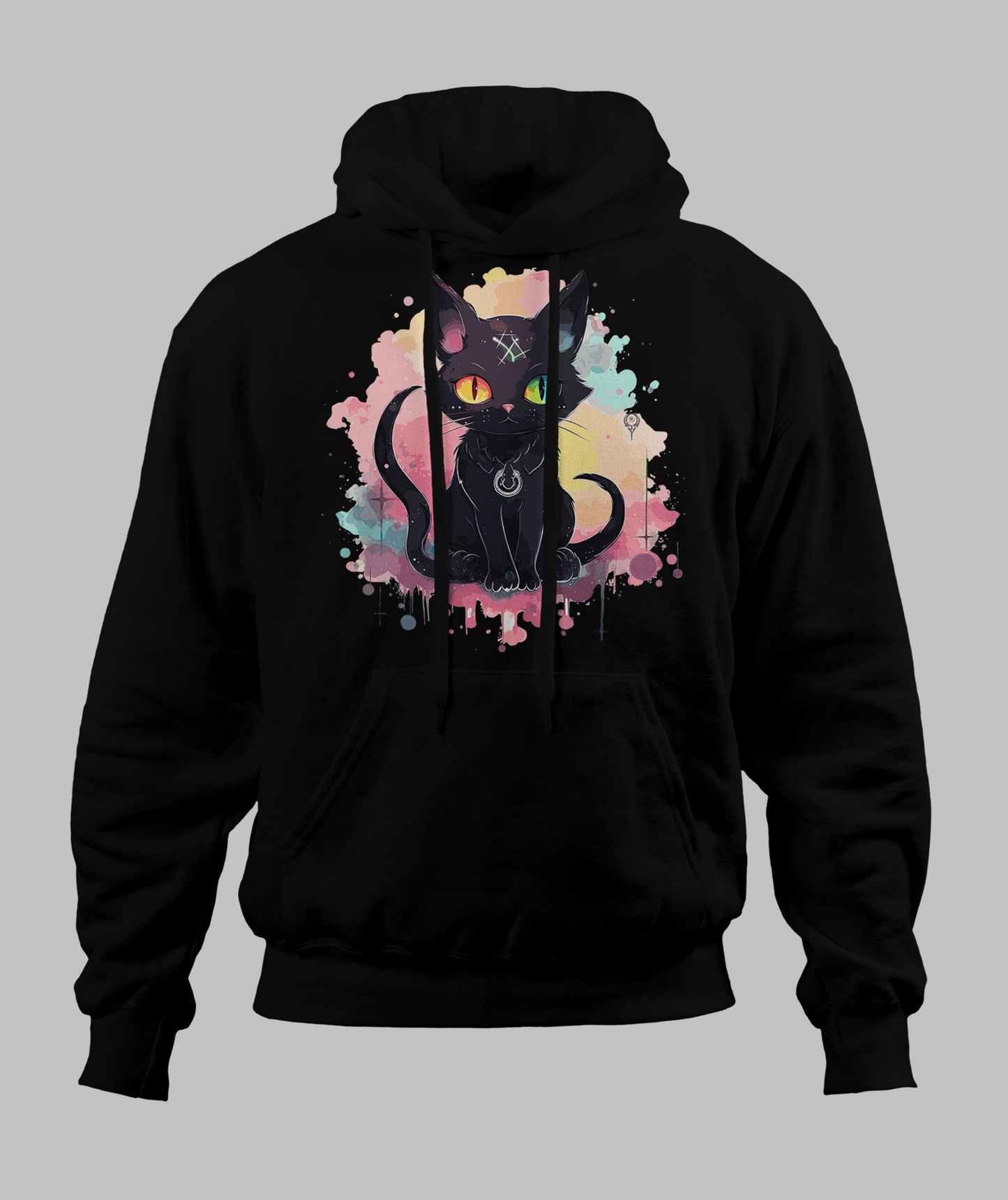 Black 2 Tail Pastal Cat Hoodie