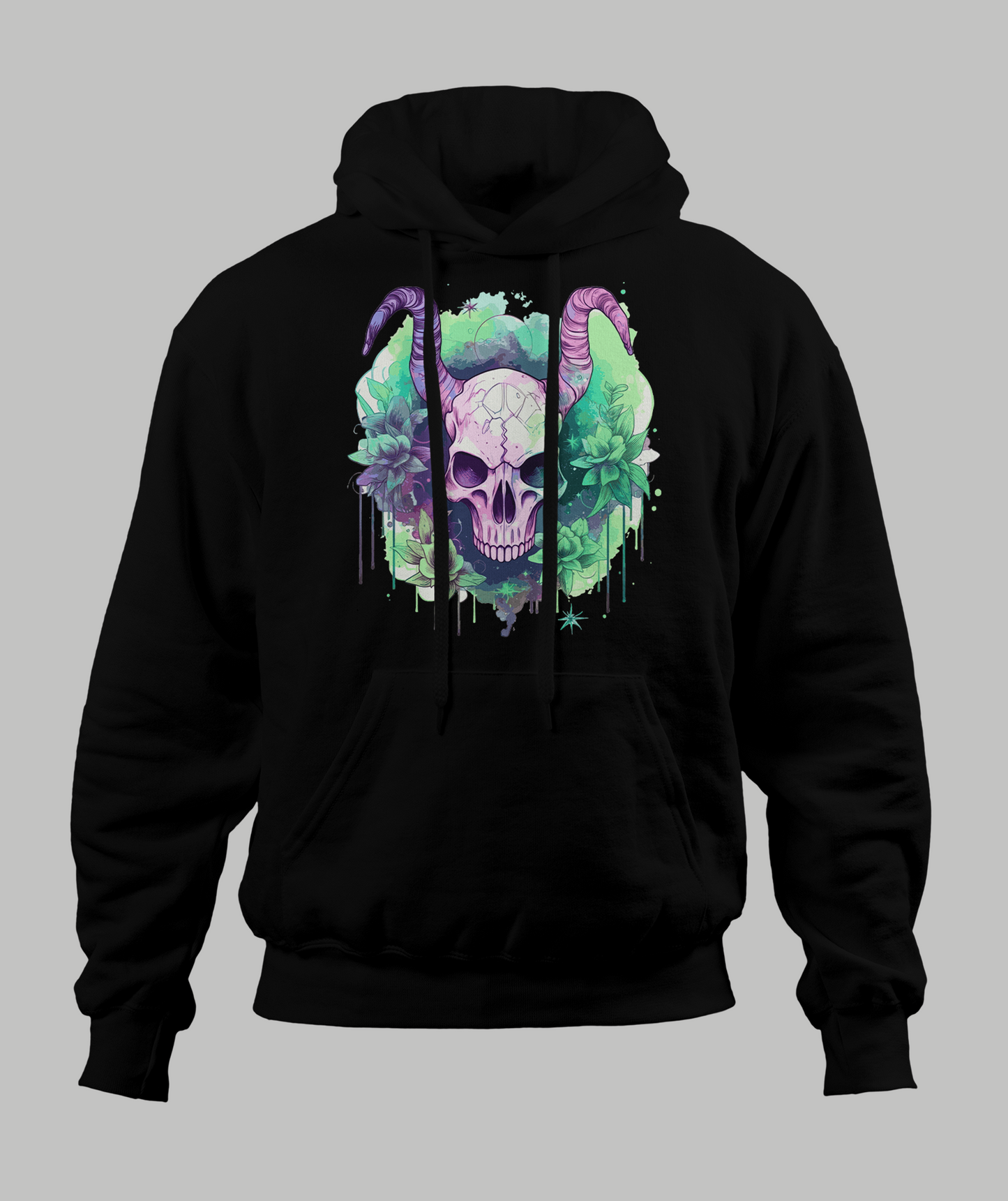 Pastal Skull With Horns Hoodie