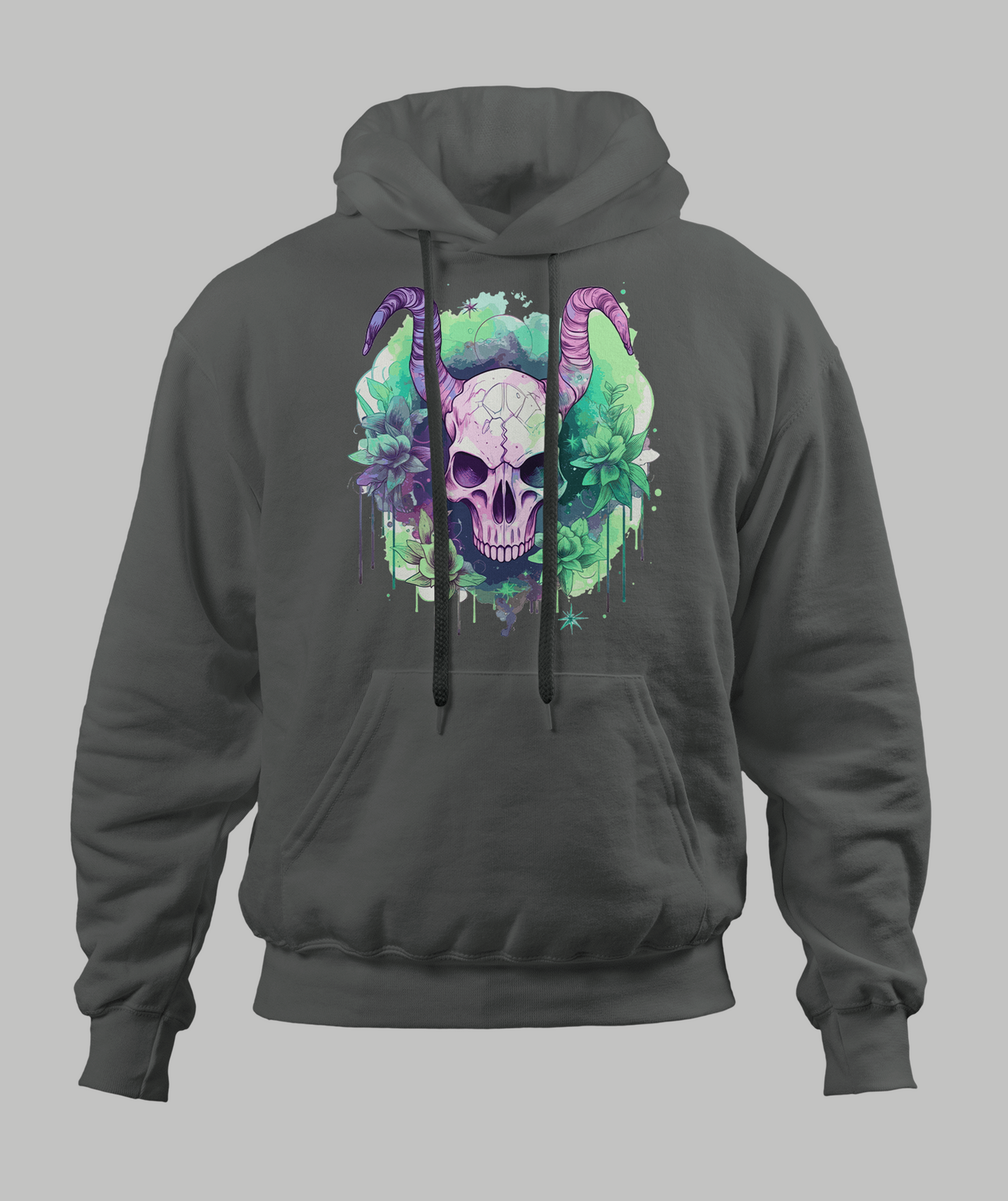 Pastal Skull With Horns Hoodie