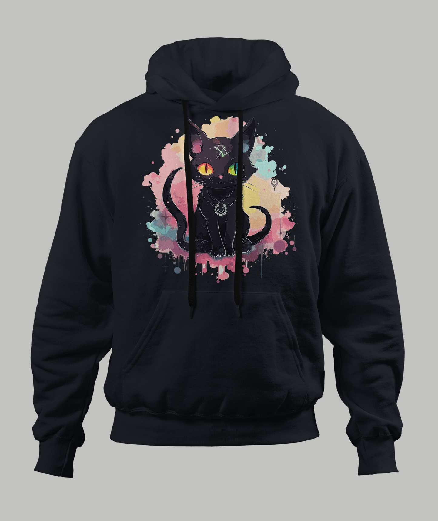 Black 2 Tail Pastal Cat Hoodie