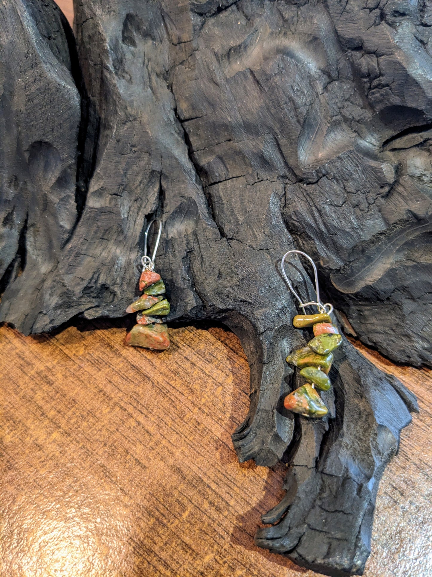 Unakite Chip Drop Earrings