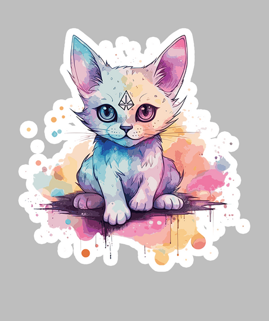 White Pastal Cat Sticker