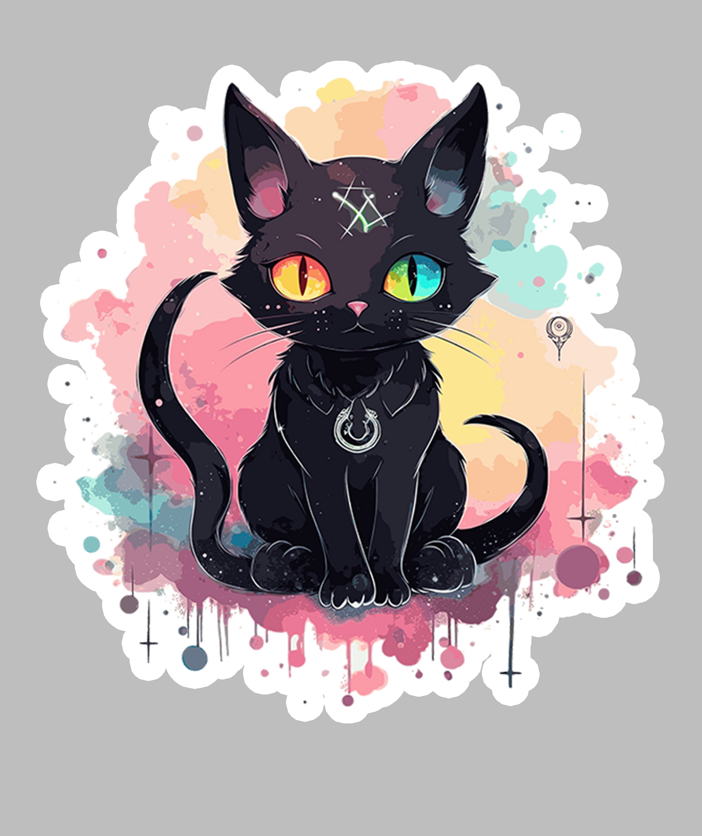 Black 2 Tail Pastal Cat Sticker