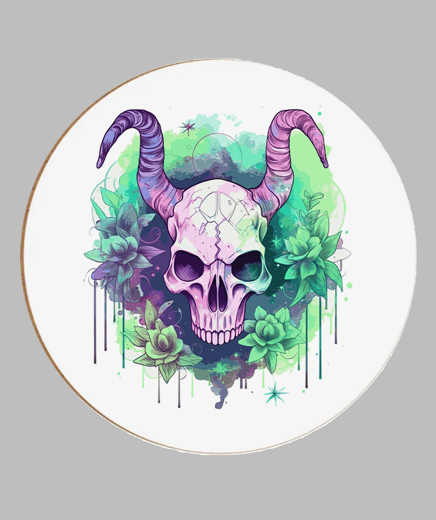 Pastal Skull With Horns Coaster