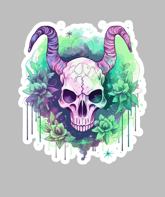 Pastal Skull With Horns Sticker