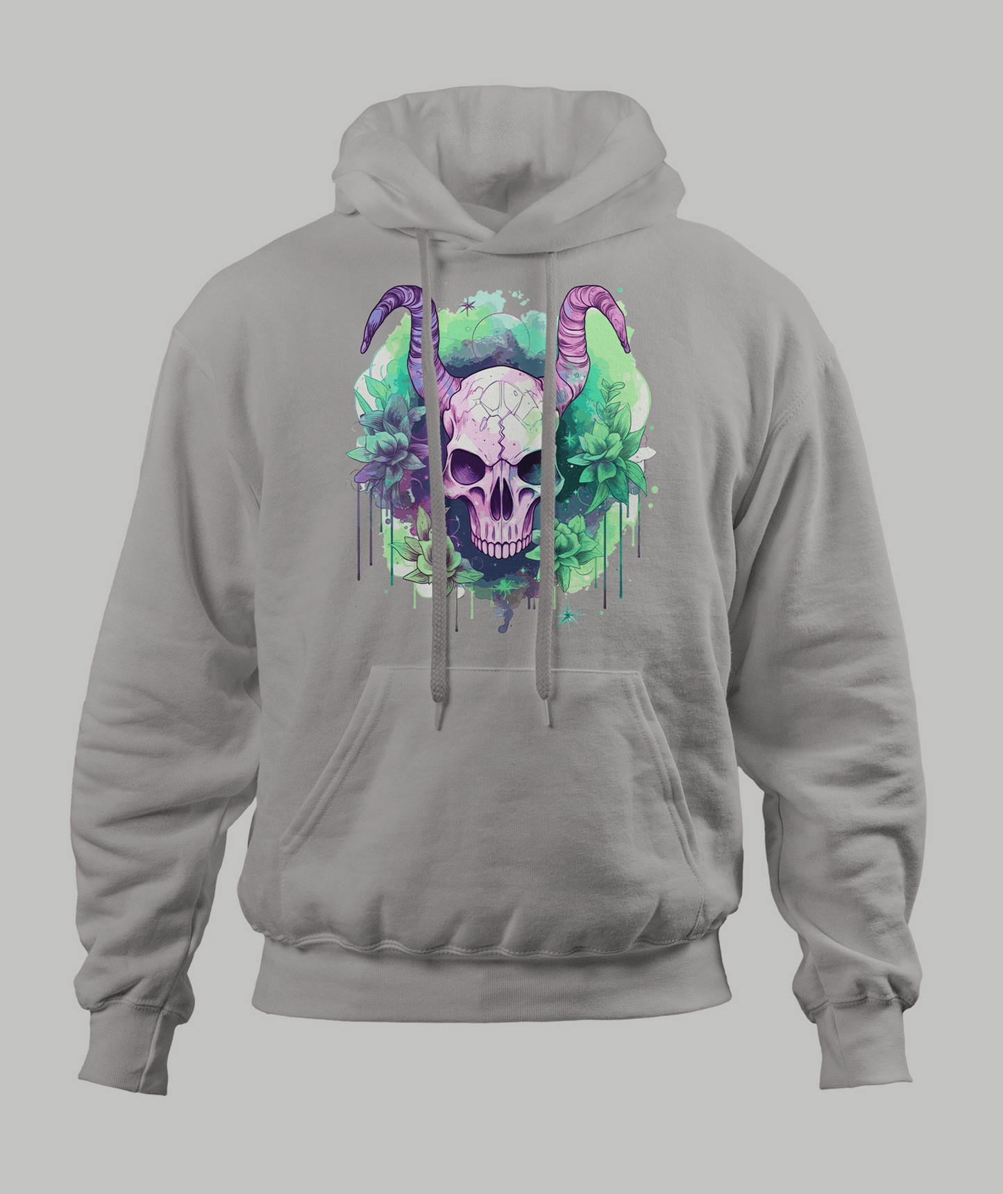 Pastal Skull With Horns Hoodie