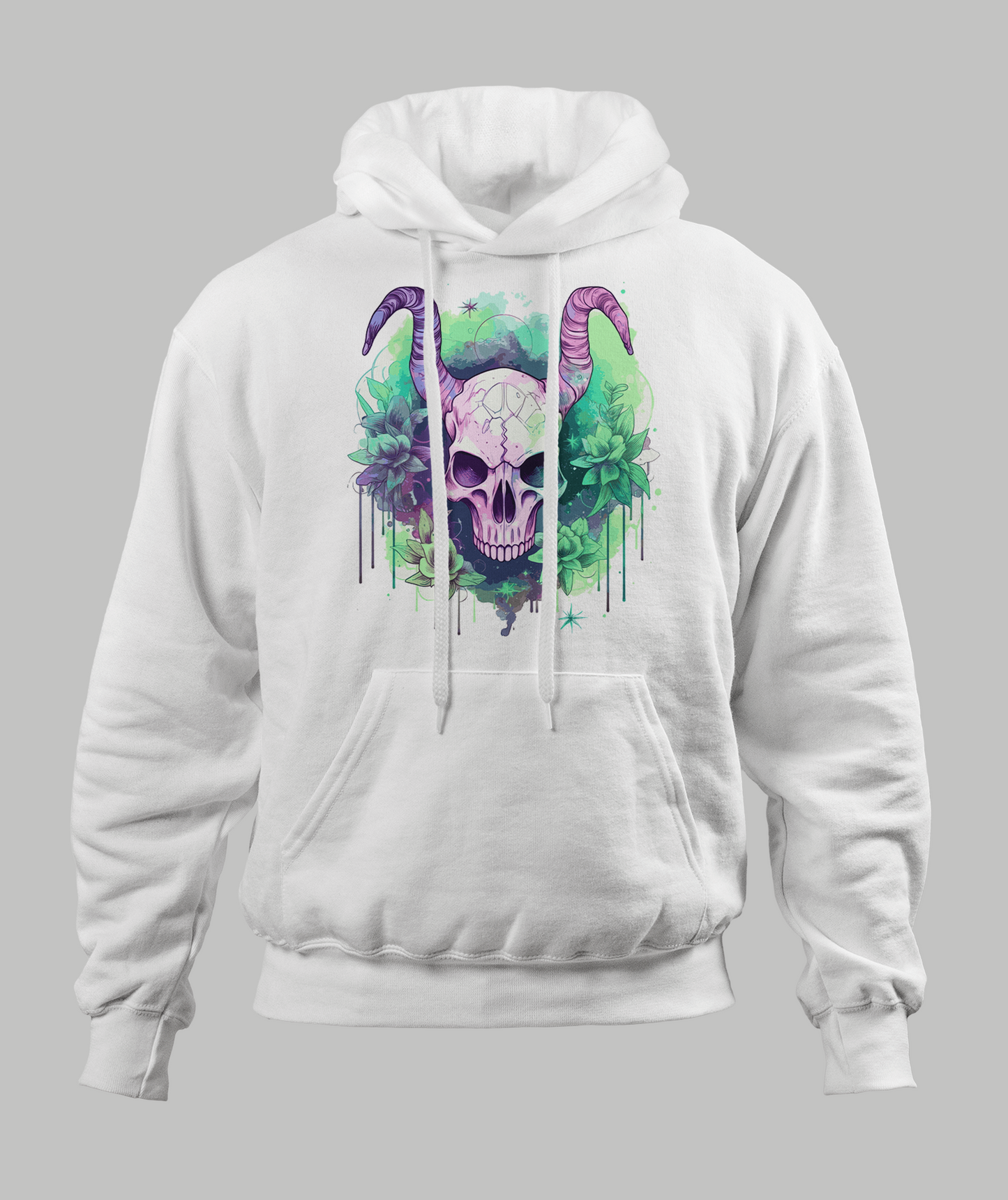 Pastal Skull With Horns Hoodie